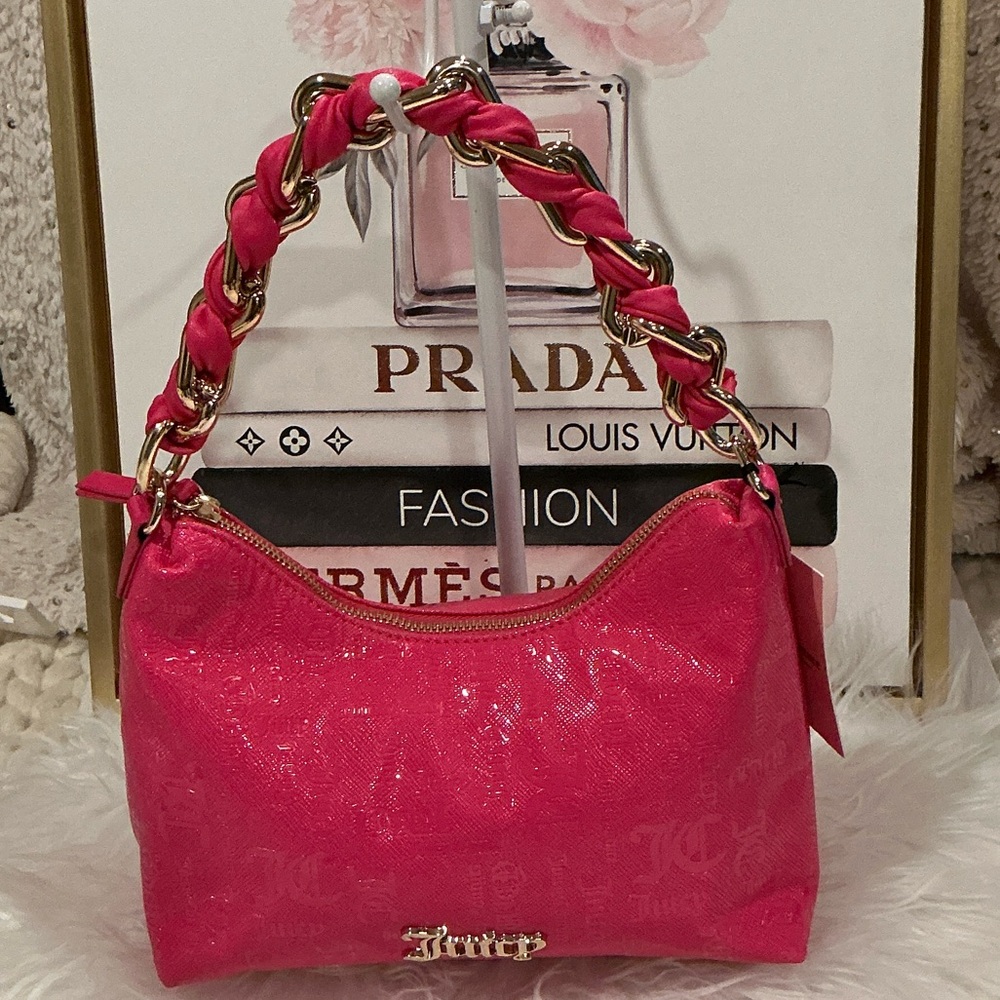 Juicy Couture Vibrant Pink Shoulder Bag with Gold Accents Baguette NWT